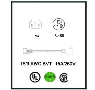 Picture of IEC C14 to NEMA 6-15R 1 ft. Power Adapter Cord