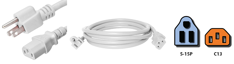 5-15p to c13 white power cord