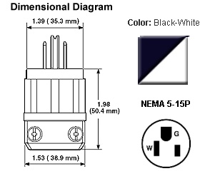 NEMA 5-15P Plug | Straight Blade, 15A/125V nema 10 50 wiring diagram 
