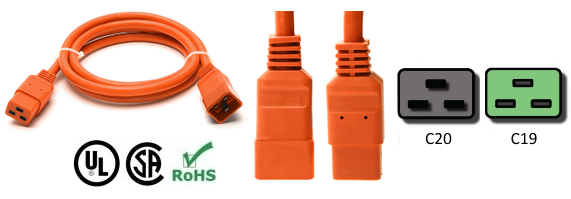 Orange Lynn Electronics  C19C2020AOR-8F  20-Amp/250-volt  8-Feet Power Cord IEC 60320 C19 to IEC 60320 C20 