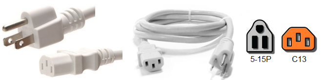 5-15p to c13 white power cord