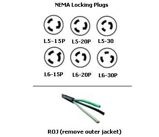 NEMA Locking Power Cords - L5-15/20/30, L6-15/20/30 to ROJ