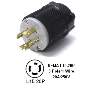 20A 250V AC 3 Pole 4 Wire NEMA L15-20 Grounding Locking Receptacle cUL Listed 