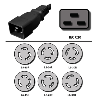 IEC C20 to NEMA Twist Lock Power Cord Plug Adapters | Convert L5-15, L5
