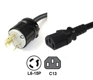 25 Foot L6-15P to C13 Power Cord - Rated for 15A, 250V