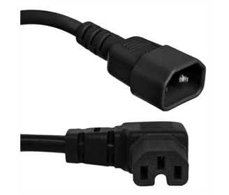 3 Foot C14 to Right Angle C15 Power Cords 10A, 250V, 18/3 AWG