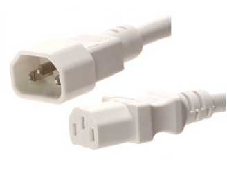 12 Foot White C14 to C13 Power Cord - 15 Amps, 250V
