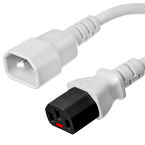 3 Foot White C14 to Locking C13 Power Cord - 10 Amps, 250V