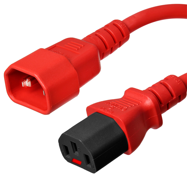 4 Foot Red C14 to Locking C13 Power Cord - 10 Amps, 250V