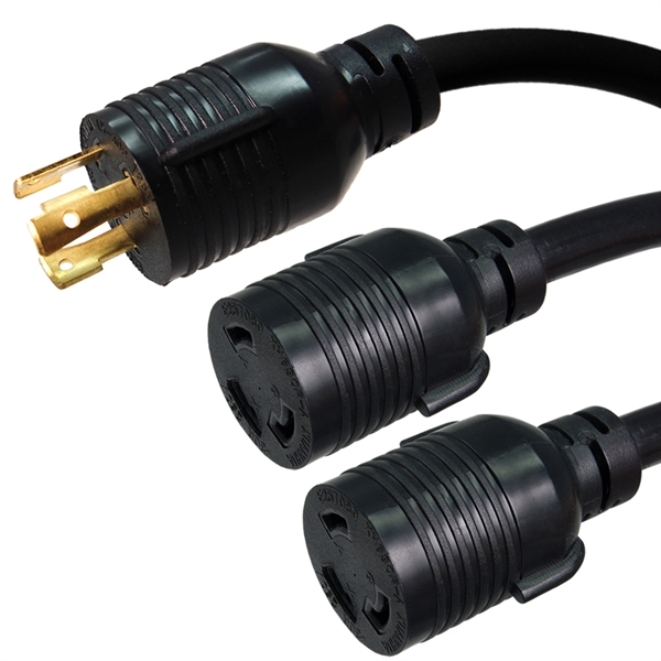 Two Way Splitter Cable - L5-30P Plug to 2x L5-30R Connectors - 10/3, 30A, 125V