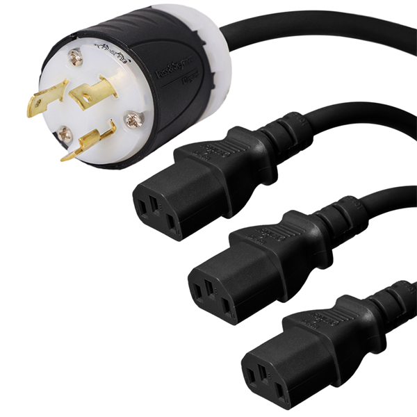 3 Foot L6-30P to 3 x C13 3-Way Splitter Power Cord, 10A, 250V