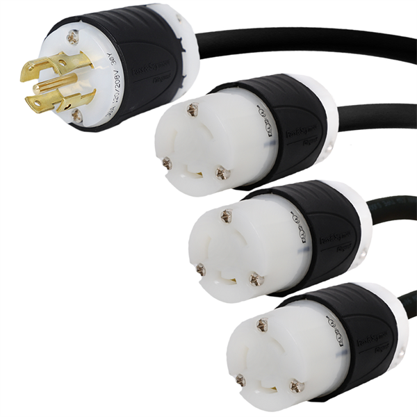 10 Foot Three Way Splitter - L21-30P Plug to 3x L6-30R Connectors - 12/3, 20A, 250V