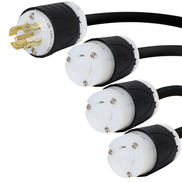 10 Foot Three Way Splitter - L21-30P Plug to 3x L6-20R Connectors - 12/3, 20A, 250V