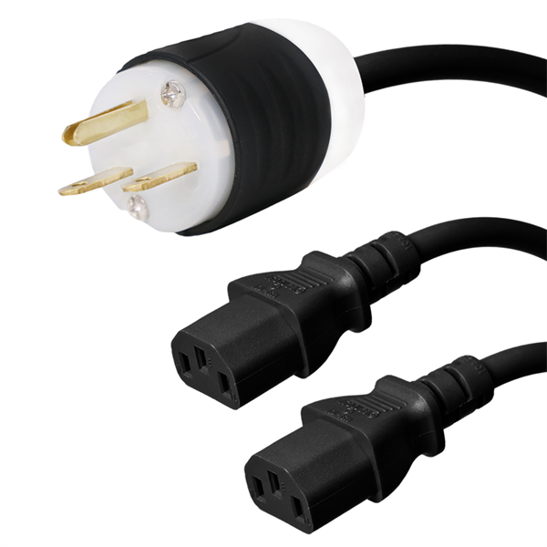 5 Foot Two Way Splitter Cable - 6-15P Plug to 2x C13 Connectors - 14/3, 15A, 250V