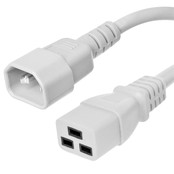 10 Foot White C14 to C19 Power Cord - 15 Amps, 250V