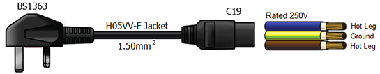 BS1363 to C19 power cord