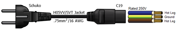 CEE7 to C19 power cord