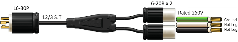 splitter power cord, l6-30 6-20